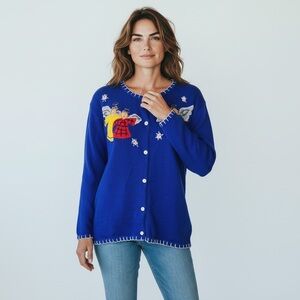 Vintage Y2K Avery Isle Button Front Cardigan Angels Whipstitch Royal Blue L